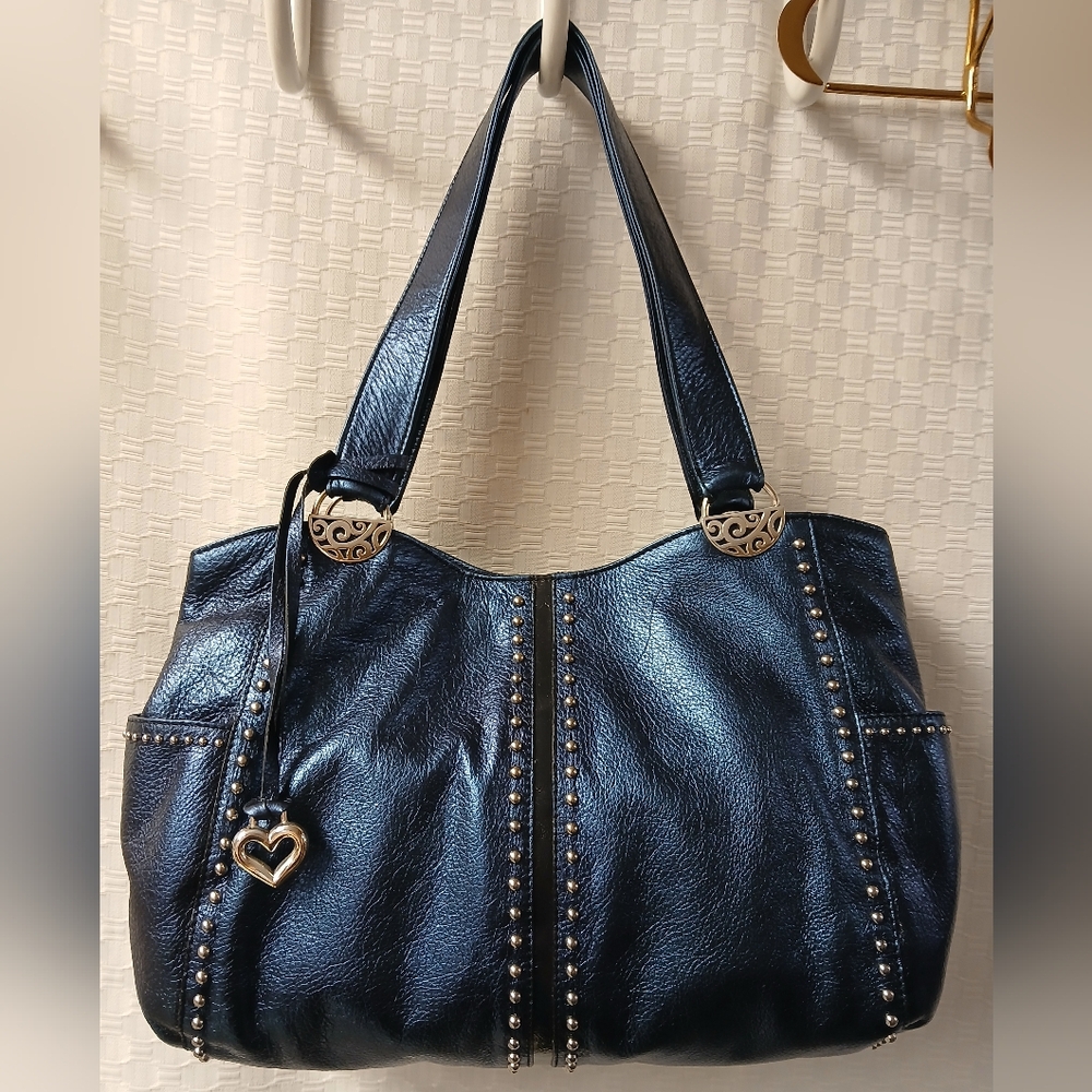 Brighton Chic Metallic Blue Shoulder Bag with Silver Accents